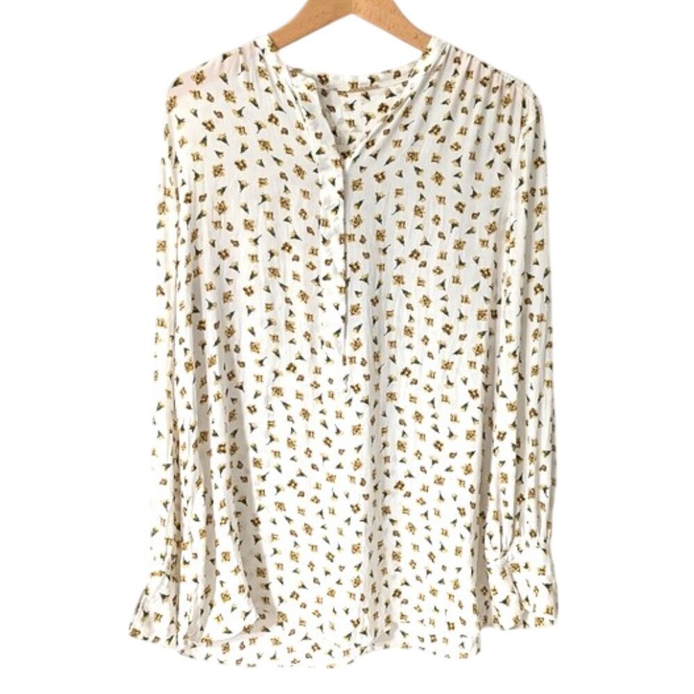 Elie‎ Tahari 100% Silk Floral Blouse Smocked Detail Size M